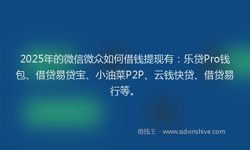 2025年的微信微众如何借钱提现有：乐贷Pro钱包、借贷易贷宝、小油菜P2P、云钱快贷、借贷易行等。
