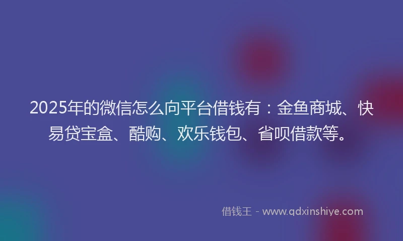 2025年的微信怎么向平台借钱有：金鱼商城、快易贷宝盒、酷购、欢乐钱包、省呗借款等。