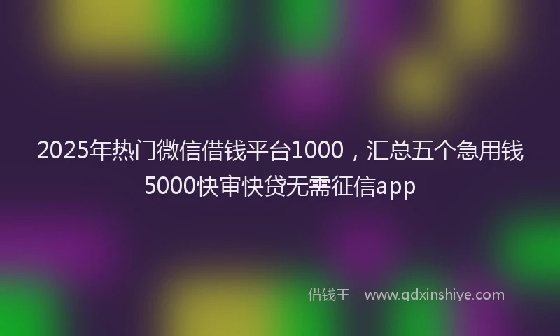 2025年热门微信借钱平台1000，汇总五个急用钱5000快审快贷无需征信app