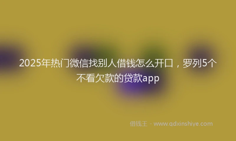 2025年热门微信找别人借钱怎么开口，罗列5个不看欠款的贷款app