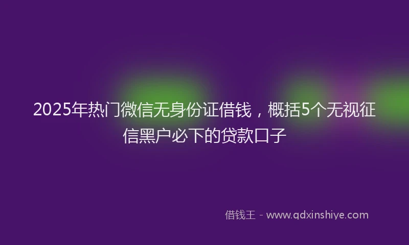 2025年热门微信无身份证借钱，概括5个无视征信黑户必下的贷款口子