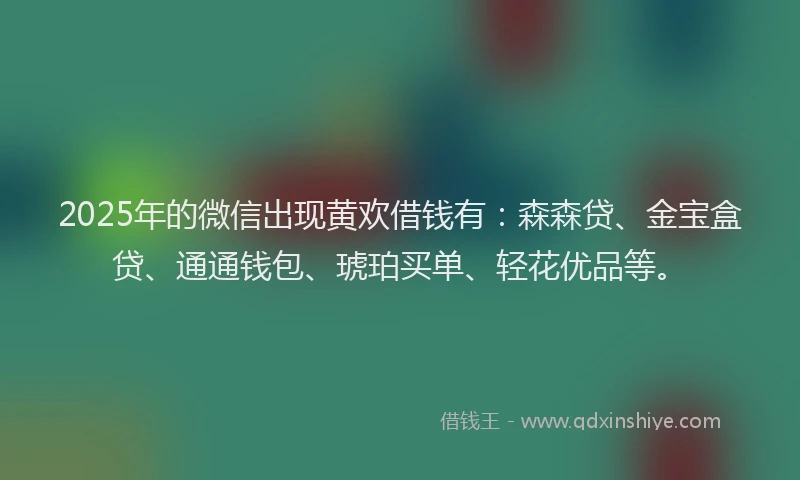 2025年的微信出现黄欢借钱有：森森贷、金宝盒贷、通通钱包、琥珀买单、轻花优品等。