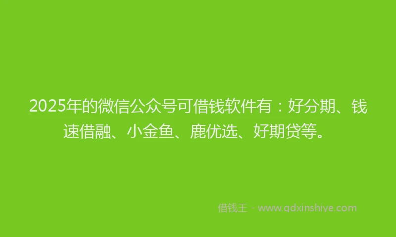 2025年的微信公众号可借钱软件有：好分期、钱速借融、小金鱼、鹿优选、好期贷等。