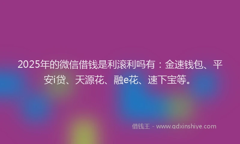 2025年的微信借钱是利滚利吗有：金速钱包、平安i贷、天源花、融e花、速下宝等。