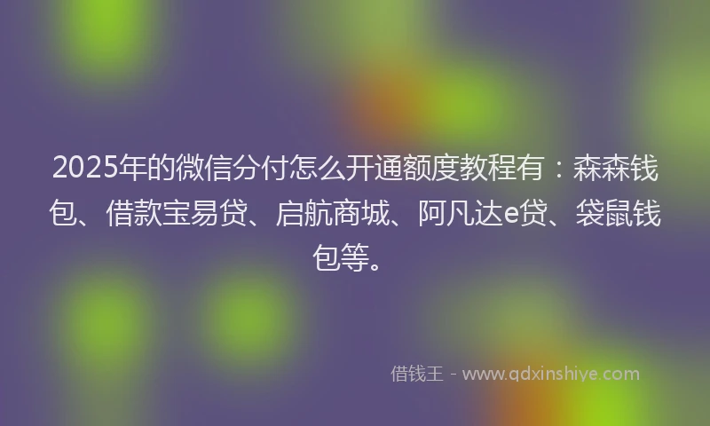 2025年的微信分付怎么开通额度教程有：森森钱包、借款宝易贷、启航商城、阿凡达e贷、袋鼠钱包等。