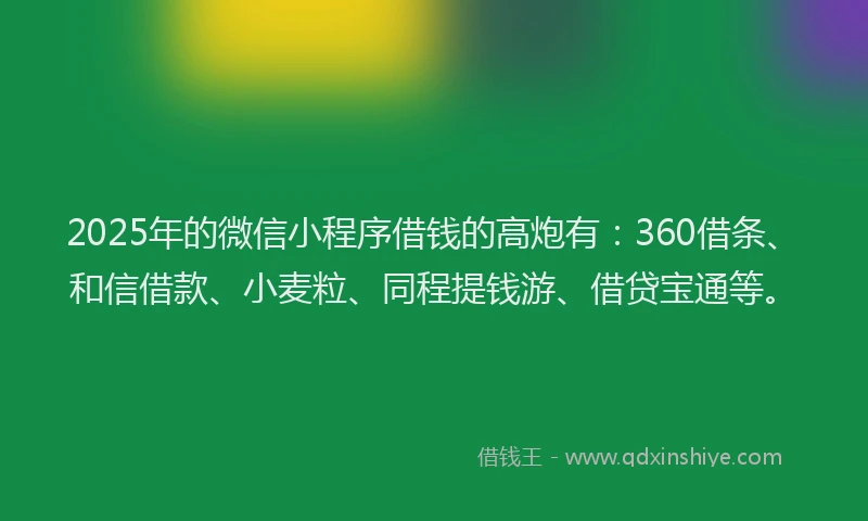 2025年的微信小程序借钱的高炮有：360借条、和信借款、小麦粒、同程提钱游、借贷宝通等。