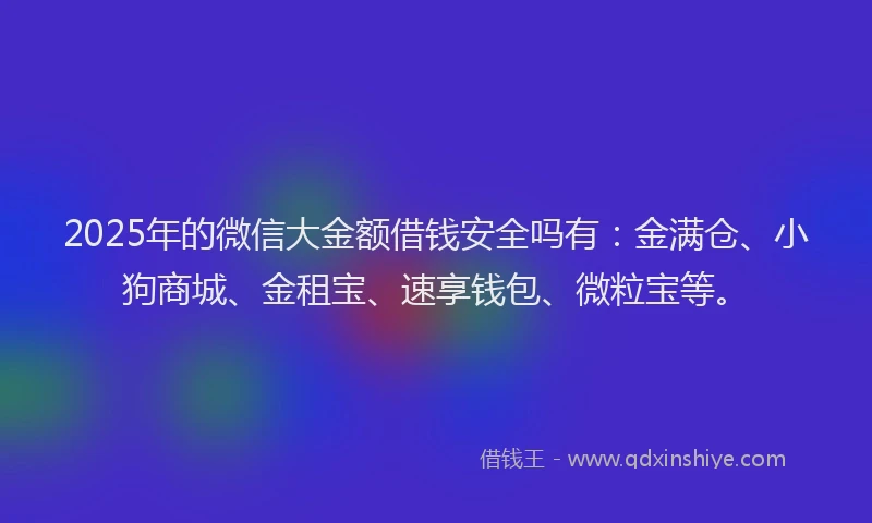 2025年的微信大金额借钱安全吗有：金满仓、小狗商城、金租宝、速享钱包、微粒宝等。