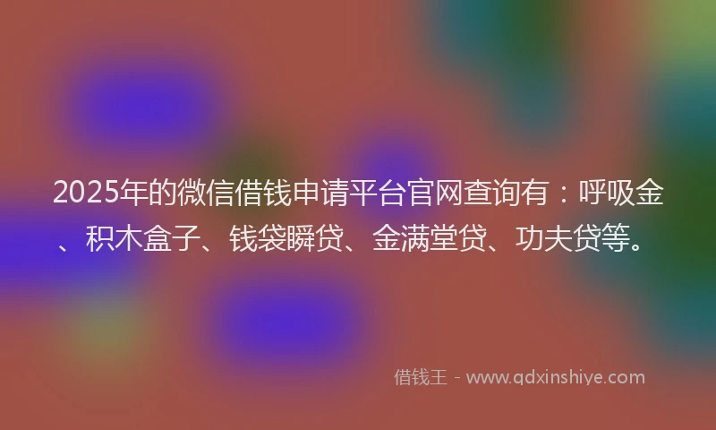 2025年的微信借钱申请平台官网查询有：呼吸金、积木盒子、钱袋瞬贷、金满堂贷、功夫贷等。