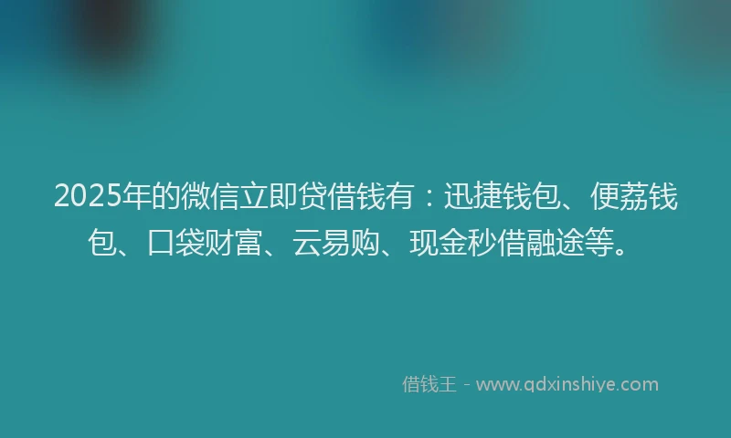 2025年的微信立即贷借钱有：迅捷钱包、便荔钱包、口袋财富、云易购、现金秒借融途等。