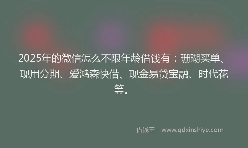 2025年的微信怎么不限年龄借钱有：珊瑚买单、现用分期、爱鸿森快借、现金易贷宝融、时代花等。