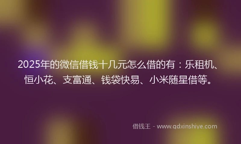2025年的微信借钱十几元怎么借的有：乐租机、恒小花、支富通、钱袋快易、小米随星借等。