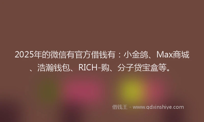 2025年的微信有官方借钱有：小金鸽、Max商城、浩瀚钱包、RICH-购、分子贷宝盒等。