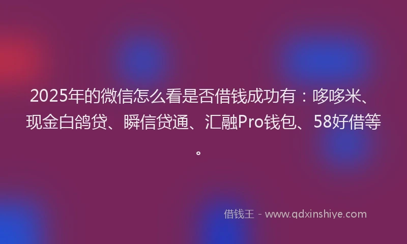 2025年的微信怎么看是否借钱成功有：哆哆米、现金白鸽贷、瞬信贷通、汇融Pro钱包、58好借等。