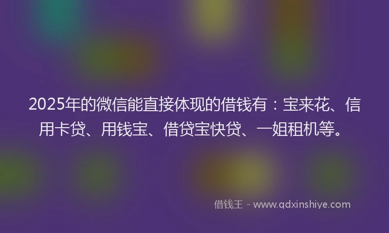 2025年的微信能直接体现的借钱有：宝来花、信用卡贷、用钱宝、借贷宝快贷、一姐租机等。