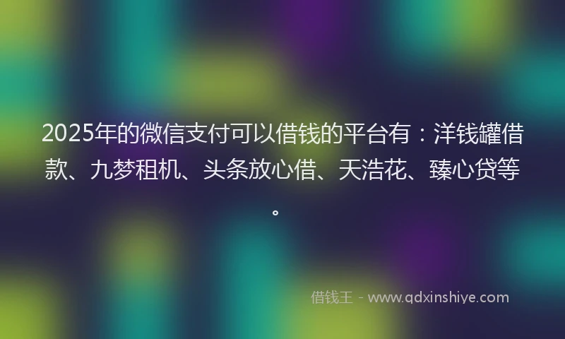 2025年的微信支付可以借钱的平台有：洋钱罐借款、九梦租机、头条放心借、天浩花、臻心贷等。