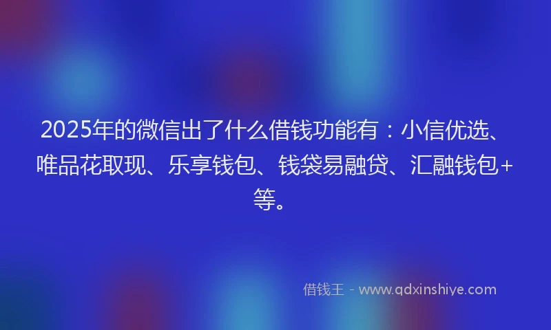 2025年的微信出了什么借钱功能有：小信优选、唯品花取现、乐享钱包、钱袋易融贷、汇融钱包+等。
