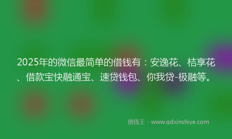2025年的微信最简单的借钱有：安逸花、桔享花、借款宝快融通宝、速贷钱包、你我贷-极融等。