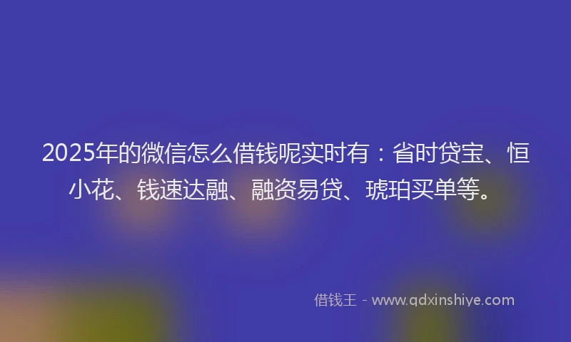 2025年的微信怎么借钱呢实时有：省时贷宝、恒小花、钱速达融、融资易贷、琥珀买单等。
