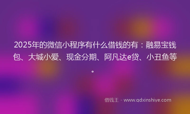 2025年的微信小程序有什么借钱的有：融易宝钱包、大城小爱、现金分期、阿凡达e贷、小丑鱼等。