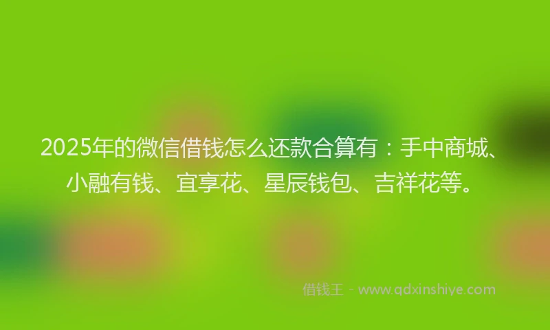 2025年的微信借钱怎么还款合算有：手中商城、小融有钱、宜享花、星辰钱包、吉祥花等。