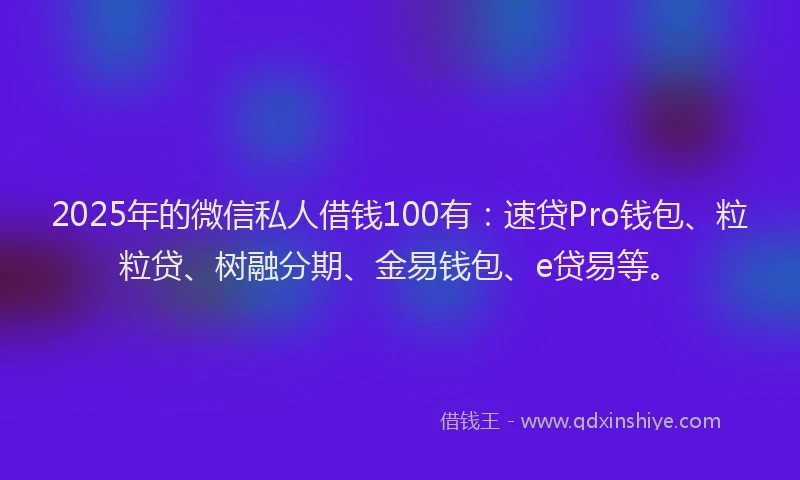 2025年的微信私人借钱100有：速贷Pro钱包、粒粒贷、树融分期、金易钱包、e贷易等。