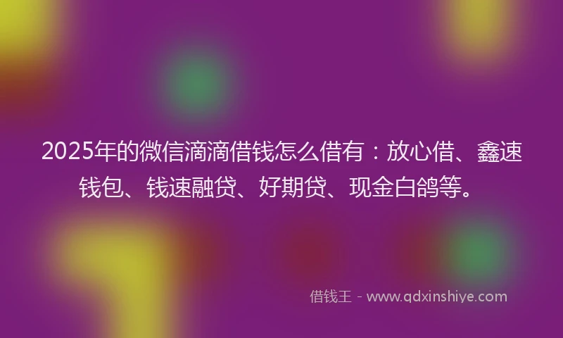 2025年的微信滴滴借钱怎么借有：放心借、鑫速钱包、钱速融贷、好期贷、现金白鸽等。