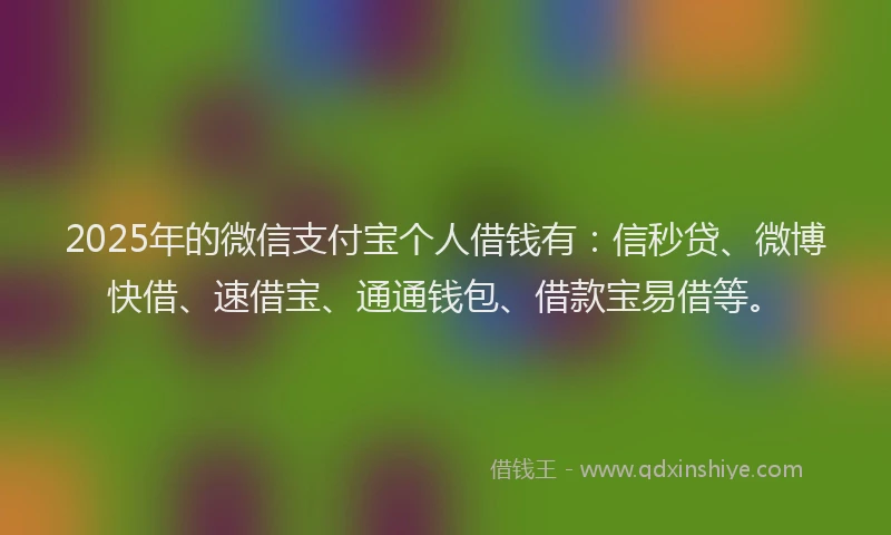 2025年的微信支付宝个人借钱有：信秒贷、微博快借、速借宝、通通钱包、借款宝易借等。