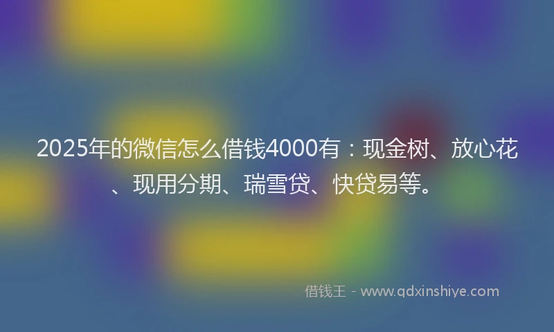2025年的微信怎么借钱4000有：现金树、放心花、现用分期、瑞雪贷、快贷易等。
