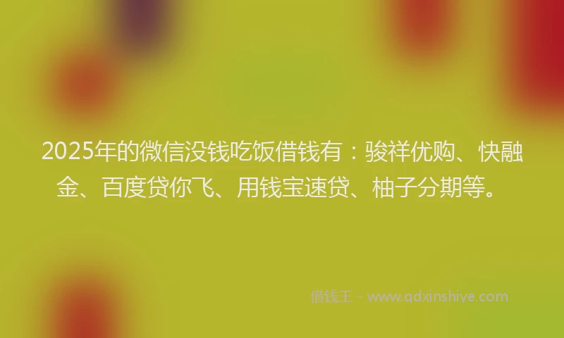 2025年的微信没钱吃饭借钱有：骏祥优购、快融金、百度贷你飞、用钱宝速贷、柚子分期等。