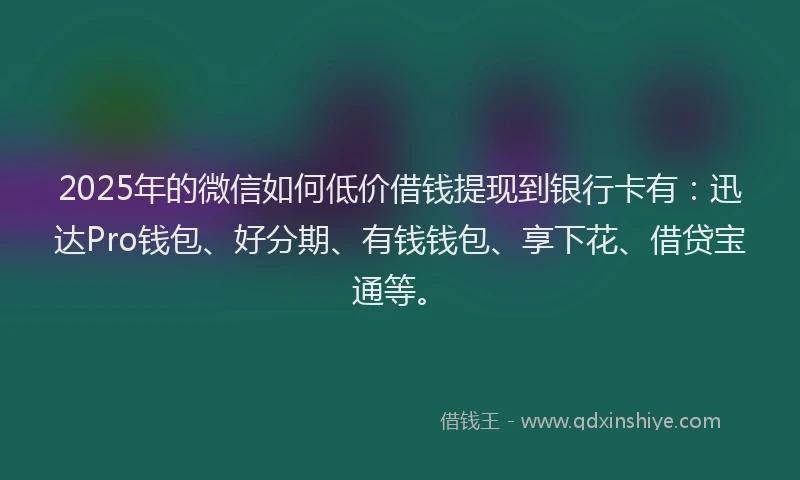 2025年的微信如何低价借钱提现到银行卡有：迅达Pro钱包、好分期、有钱钱包、享下花、借贷宝通等。