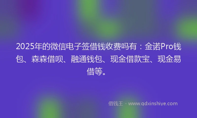 2025年的微信电子签借钱收费吗有：金诺Pro钱包、森森借呗、融通钱包、现金借款宝、现金易借等。