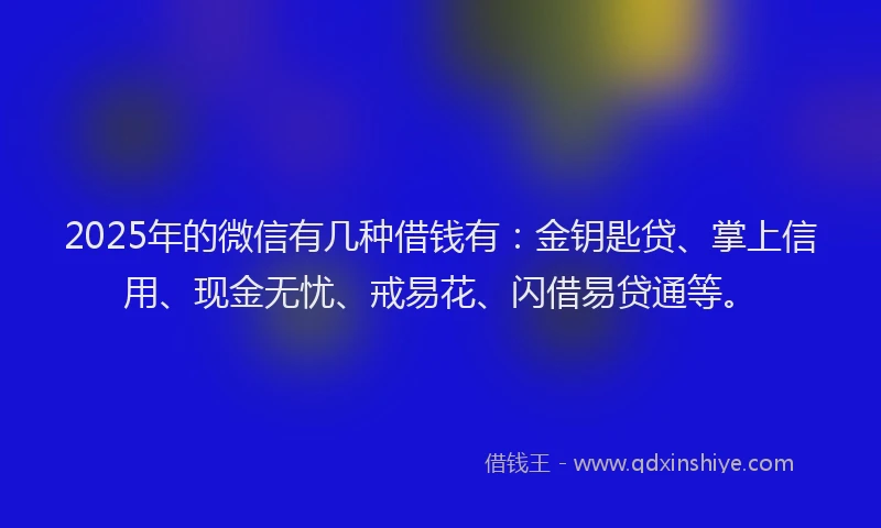 2025年的微信有几种借钱有：金钥匙贷、掌上信用、现金无忧、戒易花、闪借易贷通等。