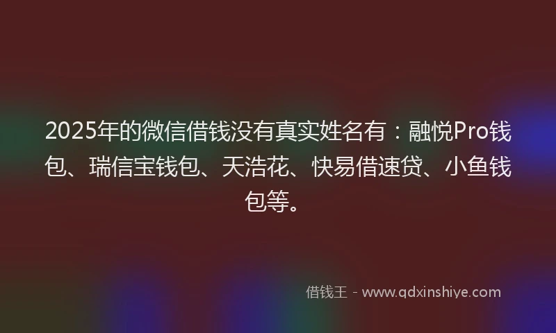 2025年的微信借钱没有真实姓名有：融悦Pro钱包、瑞信宝钱包、天浩花、快易借速贷、小鱼钱包等。