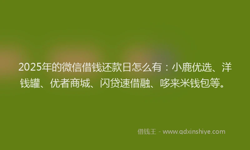 2025年的微信借钱还款日怎么有：小鹿优选、洋钱罐、优者商城、闪贷速借融、哆来米钱包等。