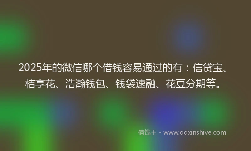 2025年的微信哪个借钱容易通过的有：信贷宝、桔享花、浩瀚钱包、钱袋速融、花豆分期等。