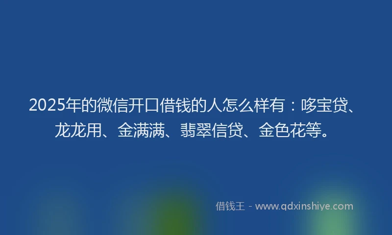 2025年的微信开口借钱的人怎么样有：哆宝贷、龙龙用、金满满、翡翠信贷、金色花等。