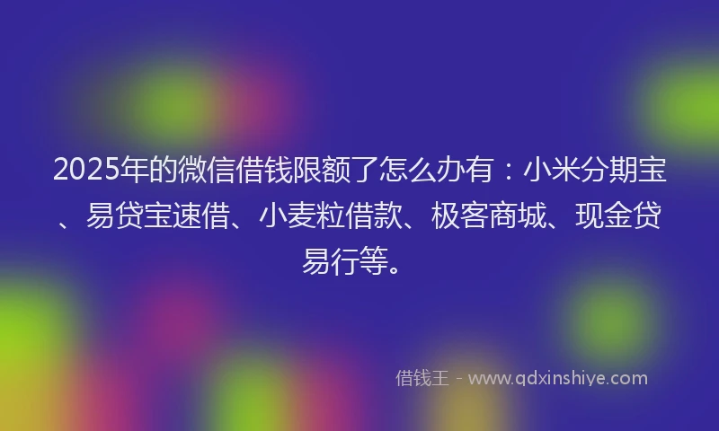 2025年的微信借钱限额了怎么办有：小米分期宝、易贷宝速借、小麦粒借款、极客商城、现金贷易行等。