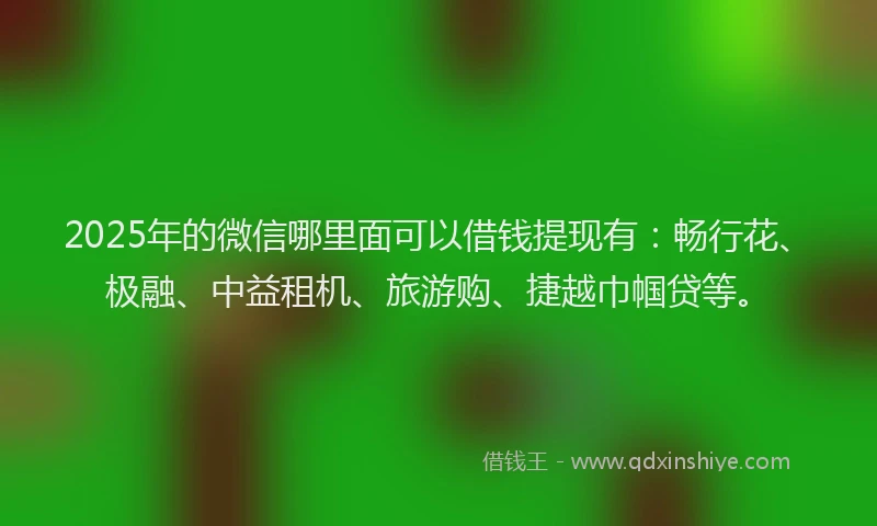 2025年的微信哪里面可以借钱提现有：畅行花、极融、中益租机、旅游购、捷越巾帼贷等。