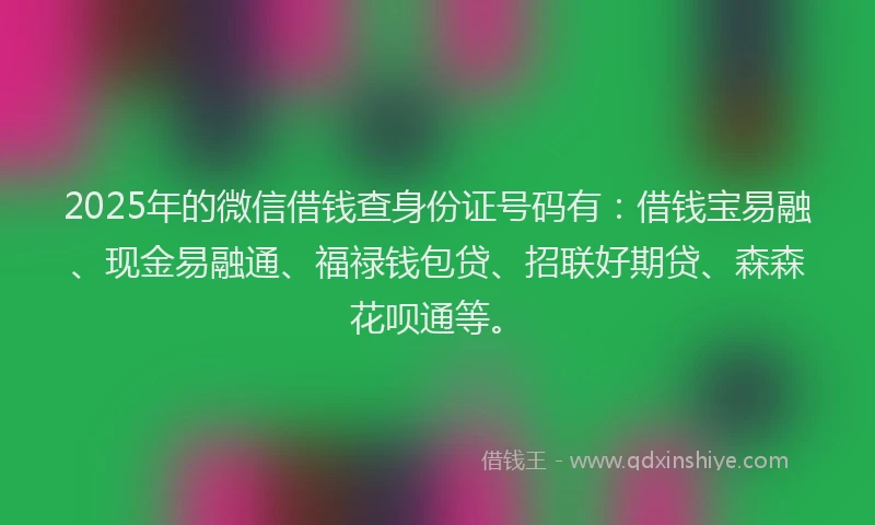 2025年的微信借钱查身份证号码有：借钱宝易融、现金易融通、福禄钱包贷、招联好期贷、森森花呗通等。