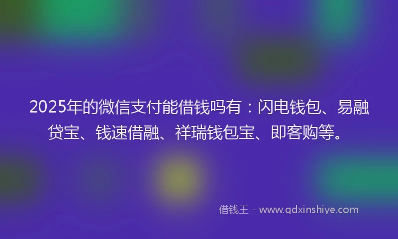 2025年的微信支付能借钱吗有：闪电钱包、易融贷宝、钱速借融、祥瑞钱包宝、即客购等。
