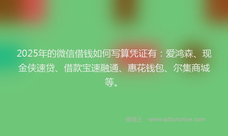 2025年的微信借钱如何写算凭证有：爱鸿森、现金侠速贷、借款宝速融通、惠花钱包、尔集商城等。