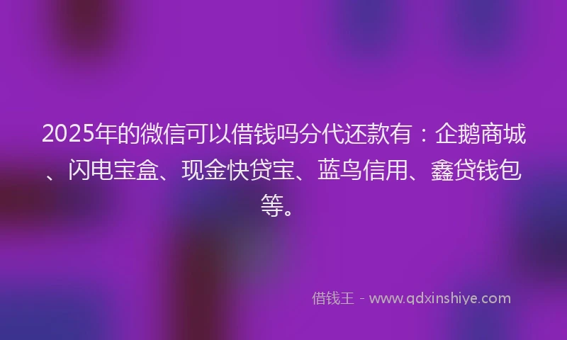 2025年的微信可以借钱吗分代还款有：企鹅商城、闪电宝盒、现金快贷宝、蓝鸟信用、鑫贷钱包等。