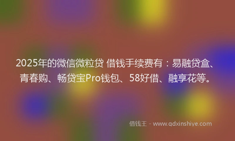 2025年的微信微粒贷 借钱手续费有：易融贷盒、青春购、畅贷宝Pro钱包、58好借、融享花等。