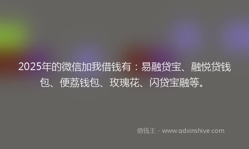 2025年的微信加我借钱有：易融贷宝、融悦贷钱包、便荔钱包、玫瑰花、闪贷宝融等。