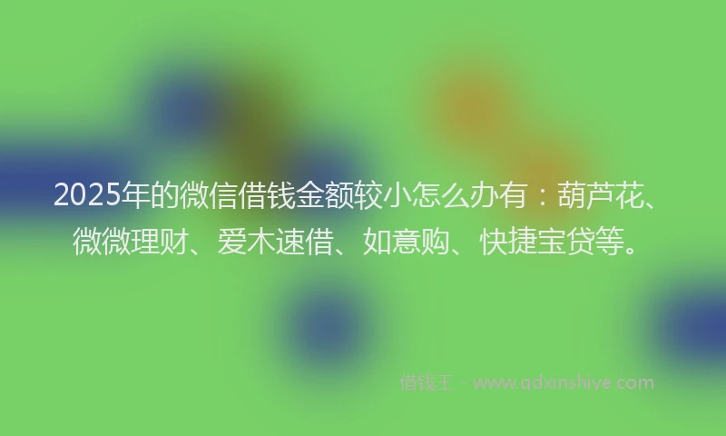 2025年的微信借钱金额较小怎么办有：葫芦花、微微理财、爱木速借、如意购、快捷宝贷等。