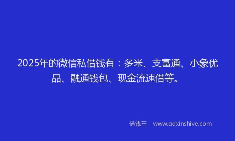 2025年的微信私借钱有：多米、支富通、小象优品、融通钱包、现金流速借等。