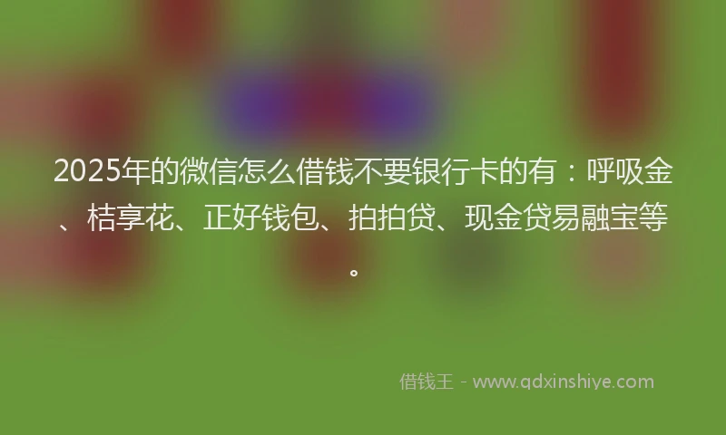 2025年的微信怎么借钱不要银行卡的有：呼吸金、桔享花、正好钱包、拍拍贷、现金贷易融宝等。