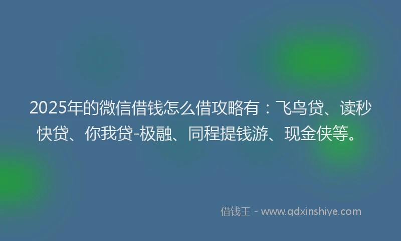 2025年的微信借钱怎么借攻略有：飞鸟贷、读秒快贷、你我贷-极融、同程提钱游、现金侠等。
