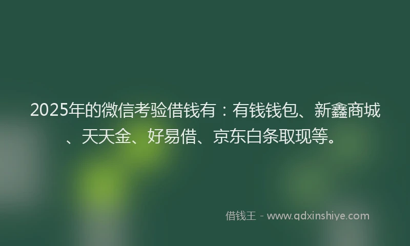 2025年的微信考验借钱有：有钱钱包、新鑫商城、天天金、好易借、京东白条取现等。