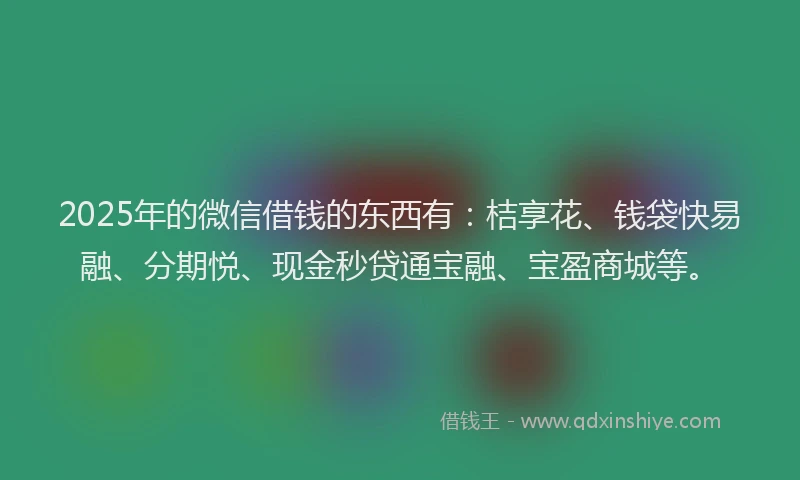 2025年的微信借钱的东西有：桔享花、钱袋快易融、分期悦、现金秒贷通宝融、宝盈商城等。
